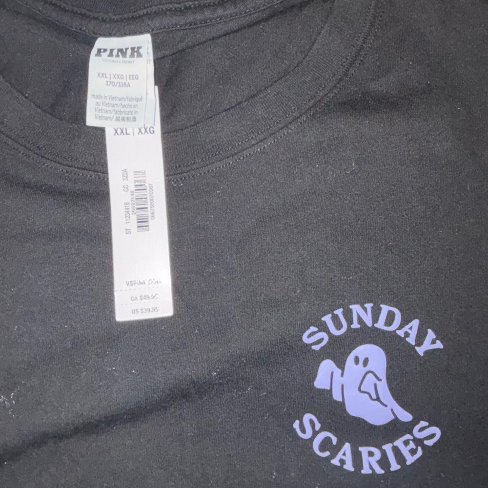 🐸 PINK Victoria's Secret ghost Halloween “Sunday Scares” Black Long Sleeve Tee - Picture 4 of 4